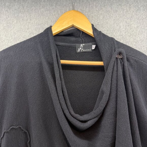 Fenini Womens Size Large Black Asymmetrical Design Wrape Sweater Button Detail - Picture 3 of 16